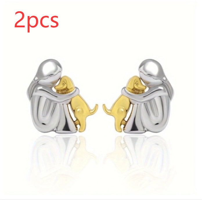 Fashion Jewelry Little Girl And Dog Hug Ear Studs
