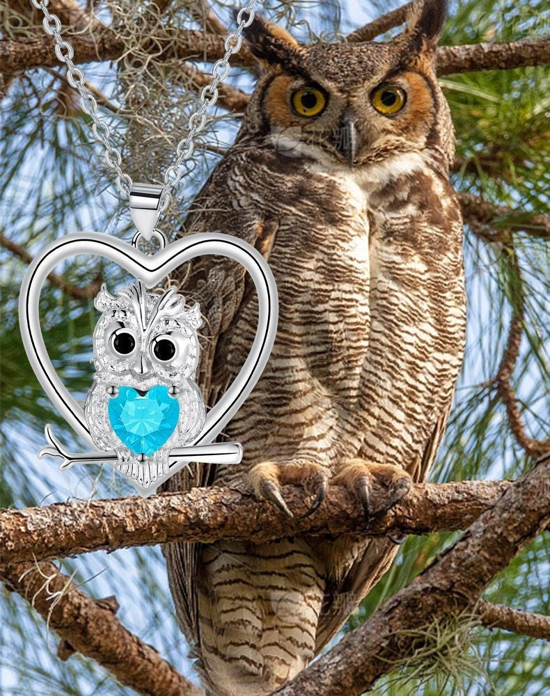 European And American Blue Heart Jewelry Owl Pendant Necklace