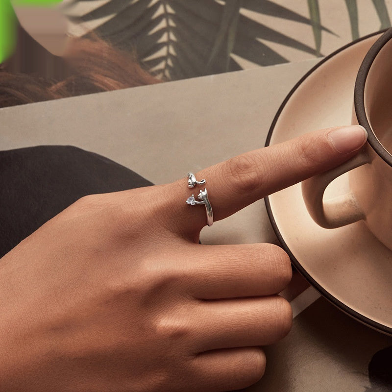Kitty Open Ring S925 Sterling Silver Animal Ring