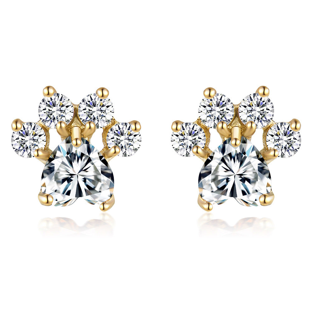 Fashion Cat Footprints Crystal Earrings For Women