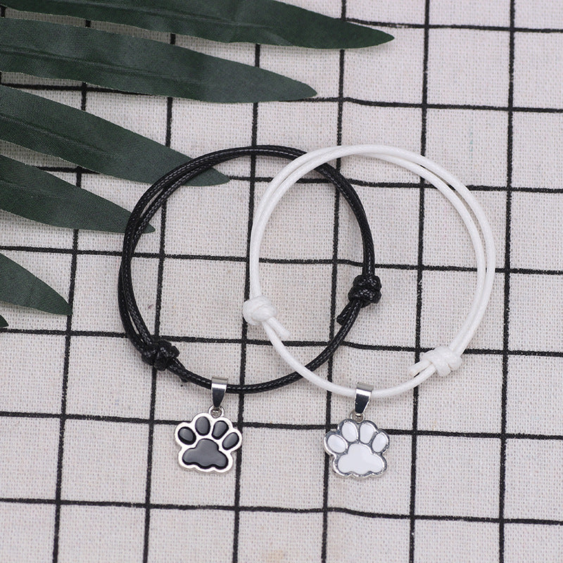Black And White Dog Paw Print Adjustable Bracelet
