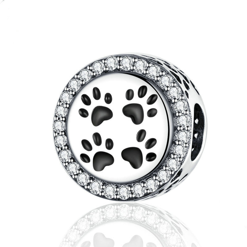 S925 Love Pet Paw Print Footprint Loose Beads Fashion DIY Jewelry