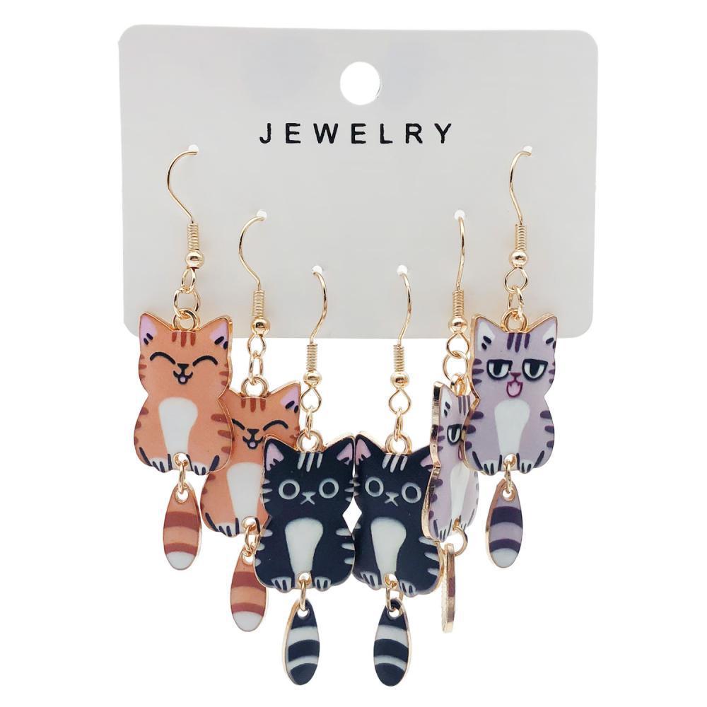 Dripping Oil Alloy Lifelike Printing Cat Diy Earrings Ornament Accessories