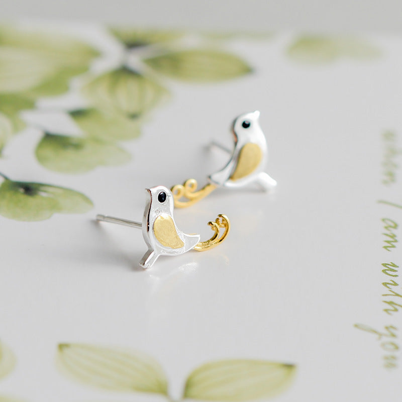 S925 Silver Girl Fashion Bird Earrings Jewelry