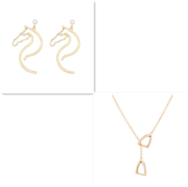 Pearl Ear Jewelry Alloy Horse Head Animal Big Earrings