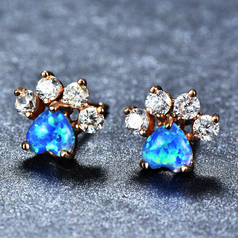Fashion Cat Footprints Crystal Earrings For Women