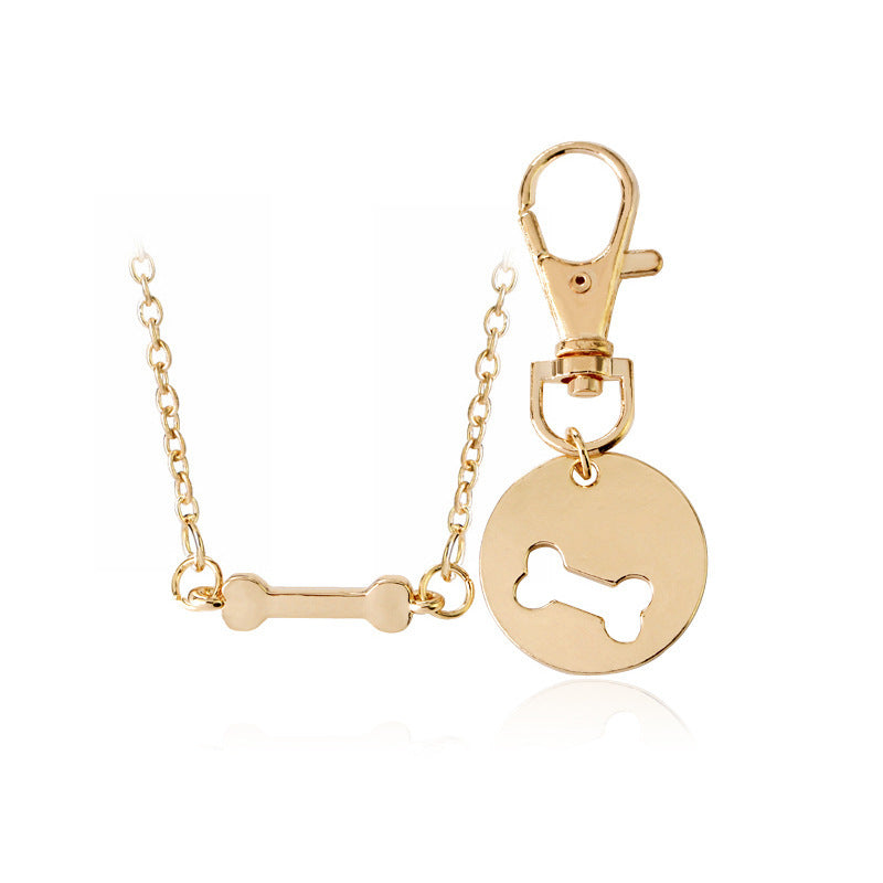2pcs Set Dog Bone Matching Charm Necklace & Keychain Jewelry