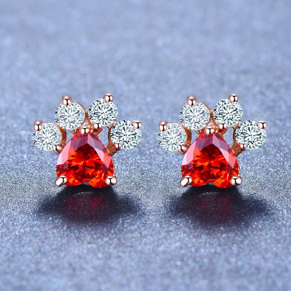 Fashion Cat Footprints Crystal Earrings For Women