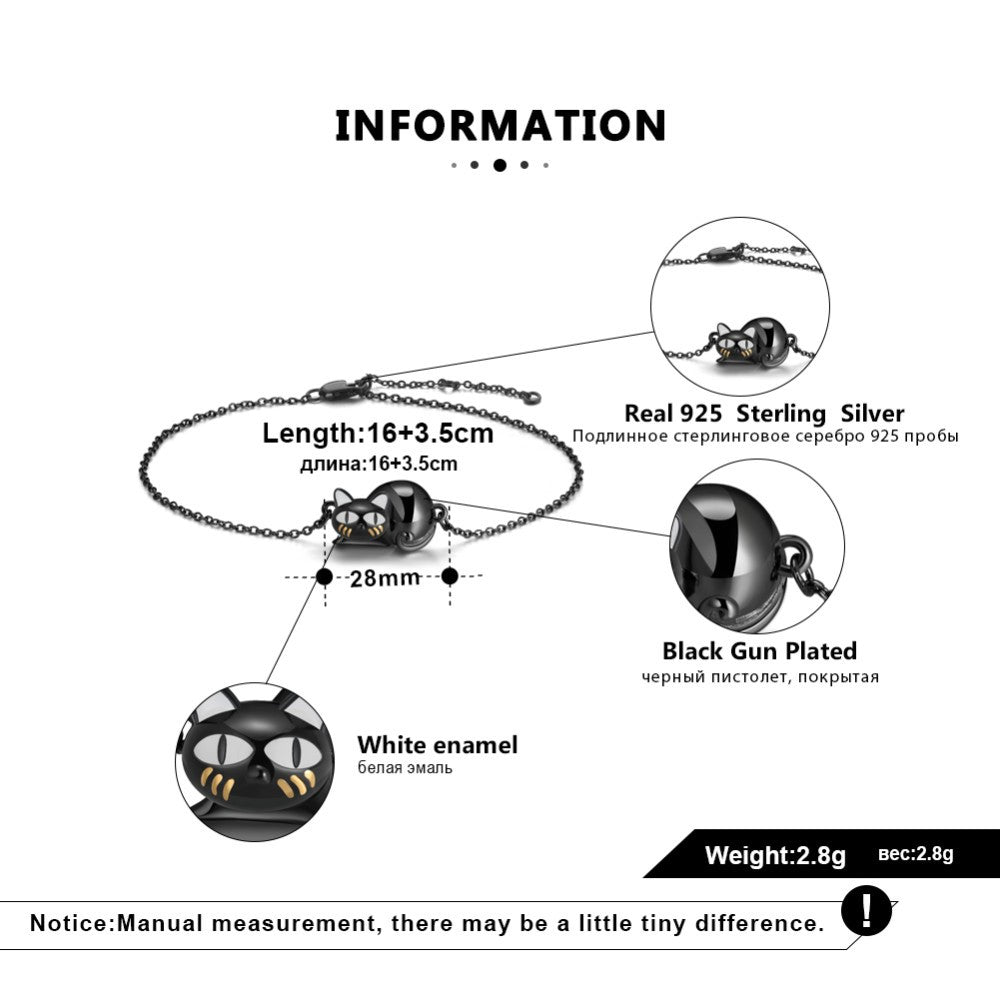 S925 sterling silver black cat bracelet