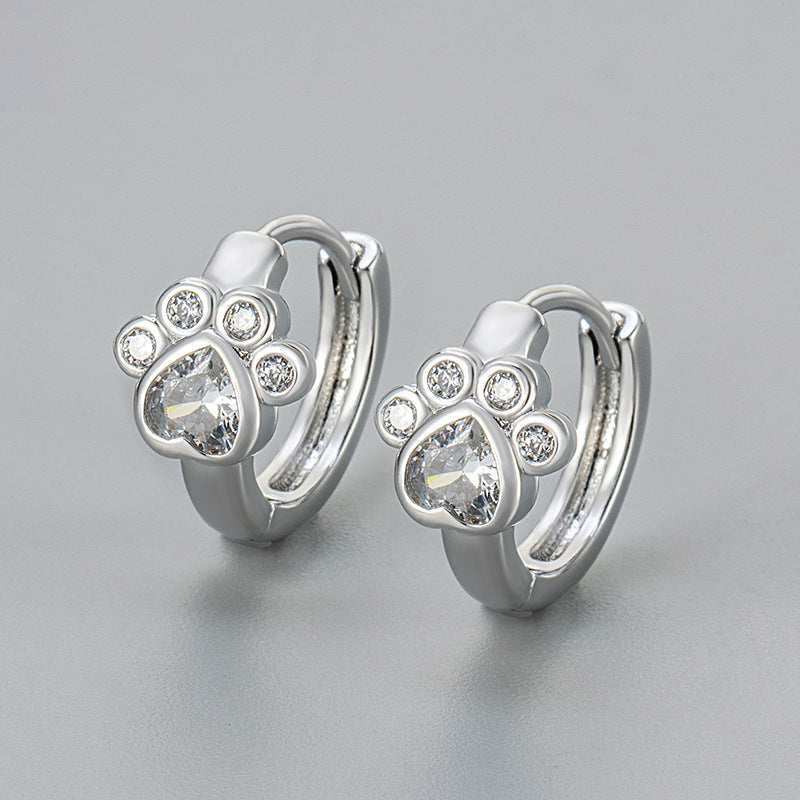 Adorable Pet Animal Cat's Paw Footprints Zircon Ear Studs