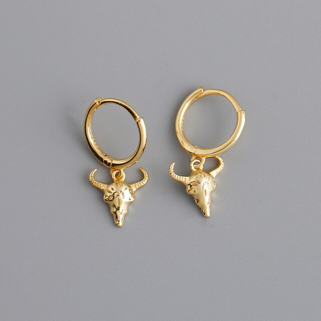 Circular S925 sterling silver ox head earring pendant