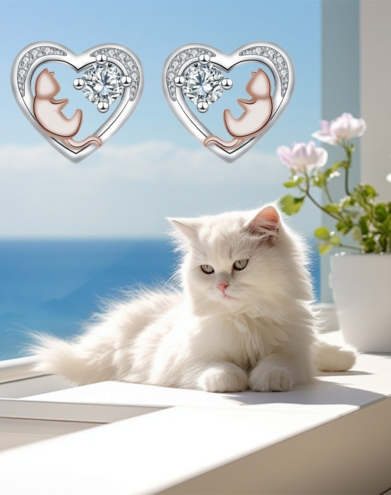 925 Silver Needle Cute Cat Ear Stud For Girlfriend
