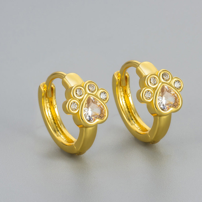 Adorable Pet Animal Cat's Paw Footprints Zircon Ear Studs