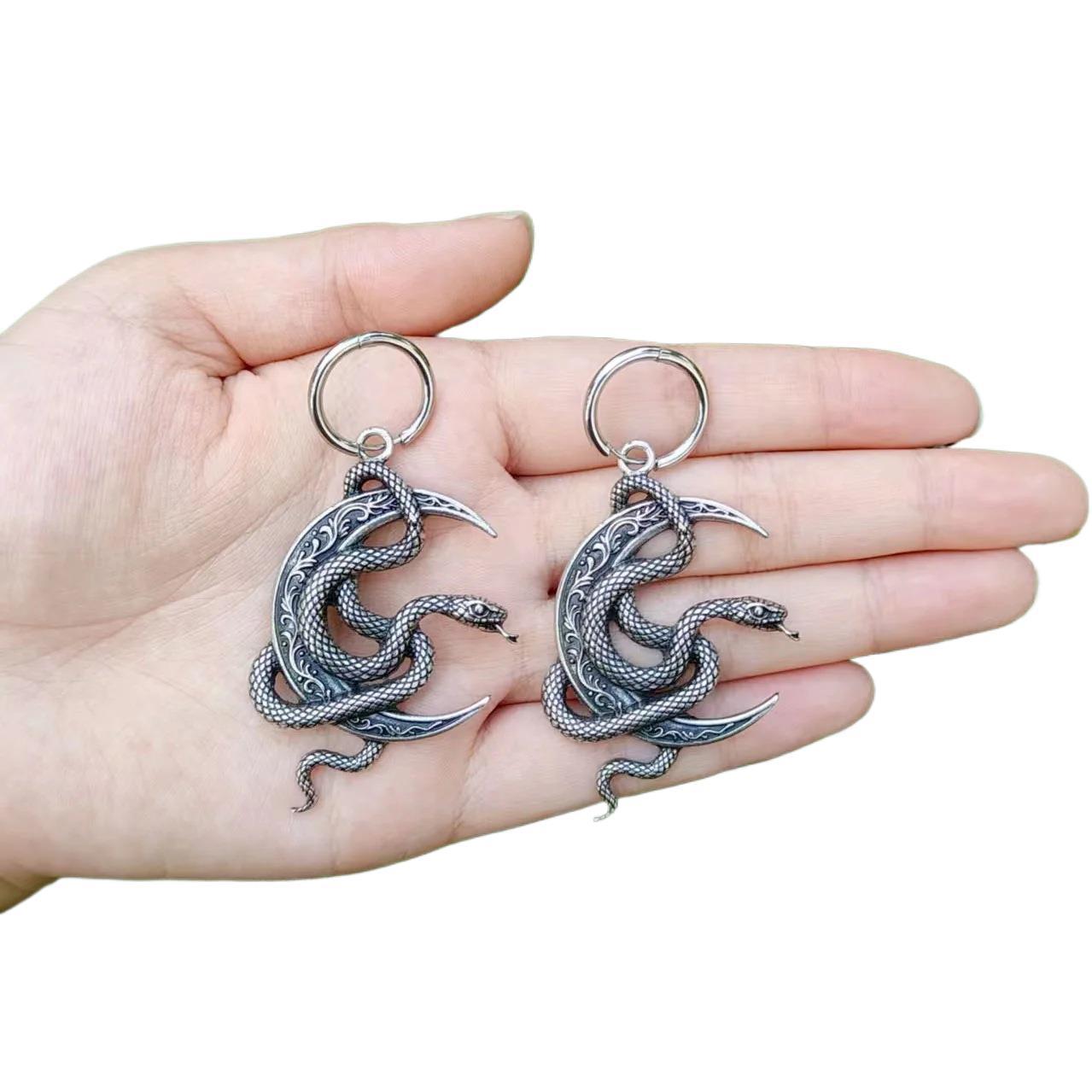 Gothic Moon Snake Earring Findings Antique Silver-Plated