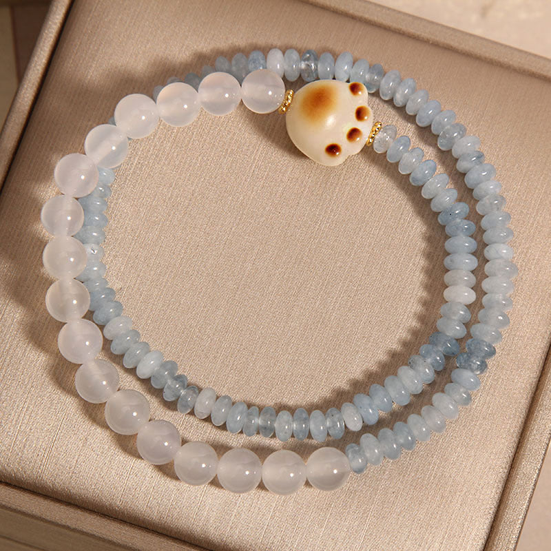 Aquamarine Abacus Beads Double Ring Bracelet Women's Light Luxury