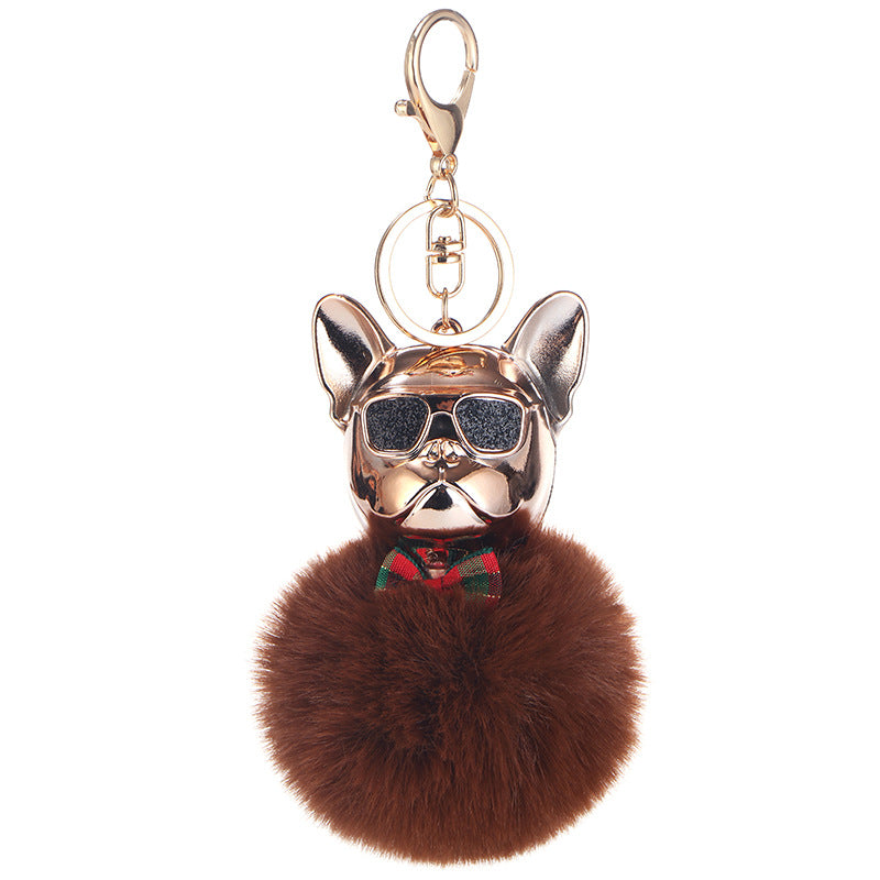 French Fighting Dog Car Ornaments Cute Dog Keychain Hair Ball Bag Pendant
