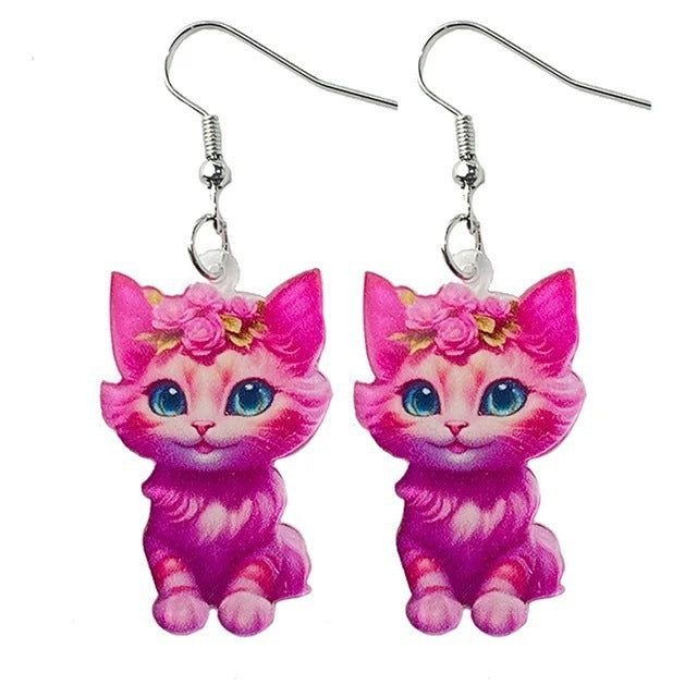 Funny Earrings Acrylic Cat Disco Laser Sphere Moon Alien Universe Fly