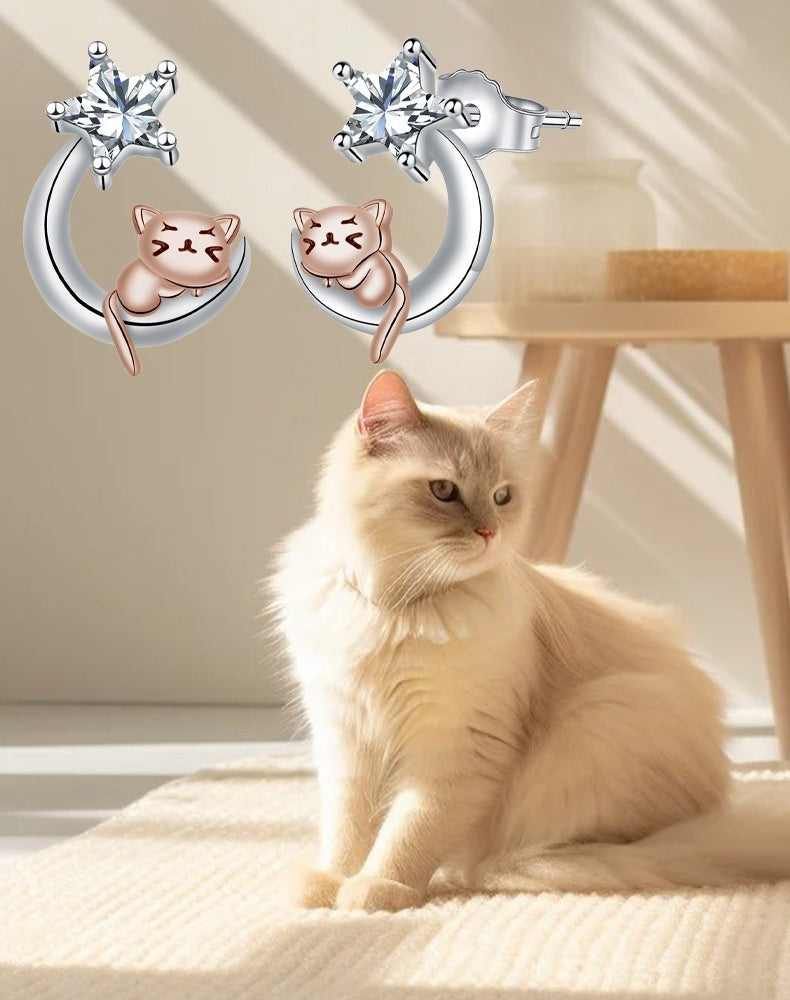 Cute Cat Ear Studs On The Moon