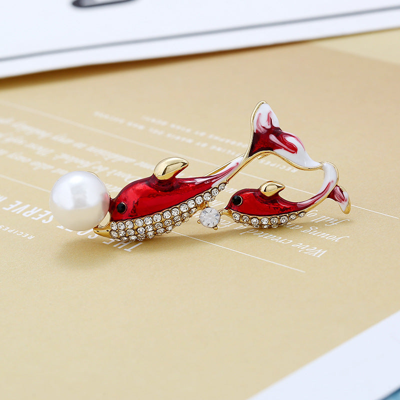 Personality, Wild, Cute, Dripping Oil, Double Dolphin Small Brooch, Female Jewelry Accessories