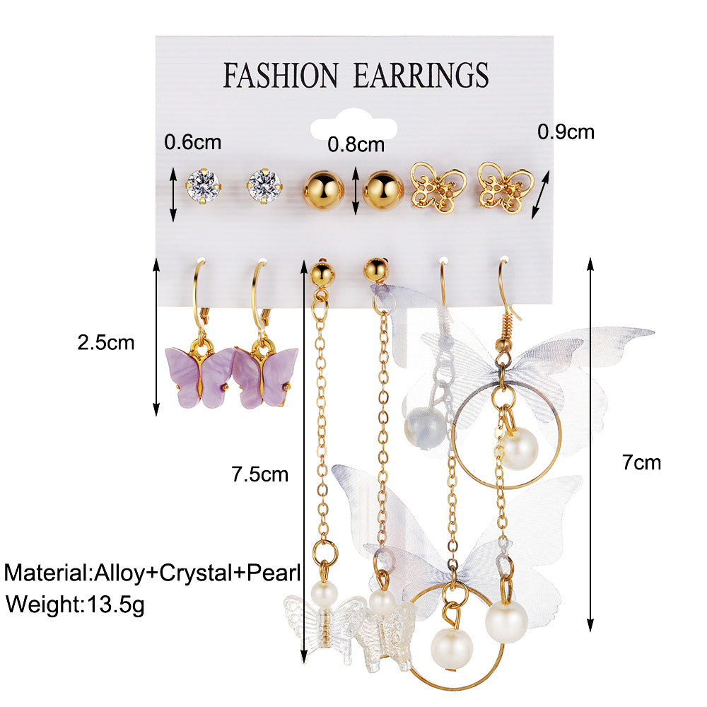 Acrylic Pearl Butterfly Pendant Earring Set Women