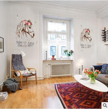 Cartoon Horse Head English Wall Stickers Creative Home Beautification