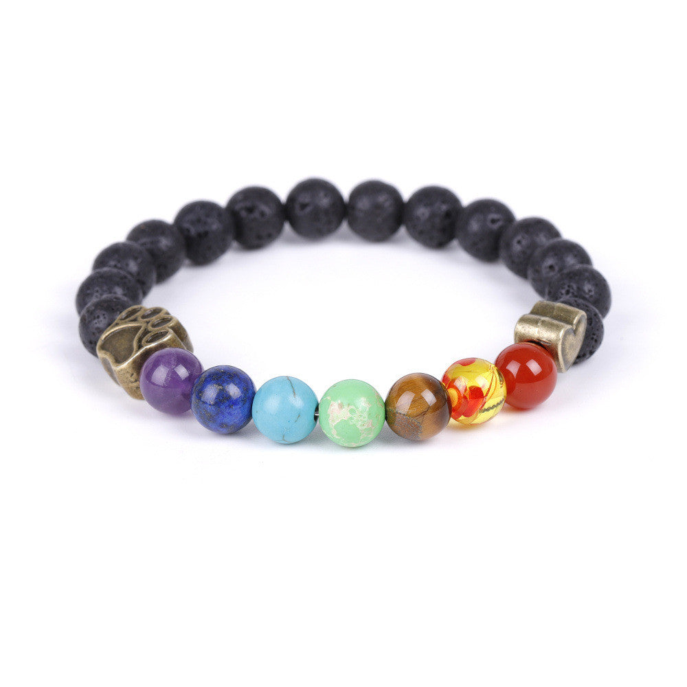 Bronze Love Heart Shaped Dog Claw Bracelet Volcanic Stone Colorful Jewelry