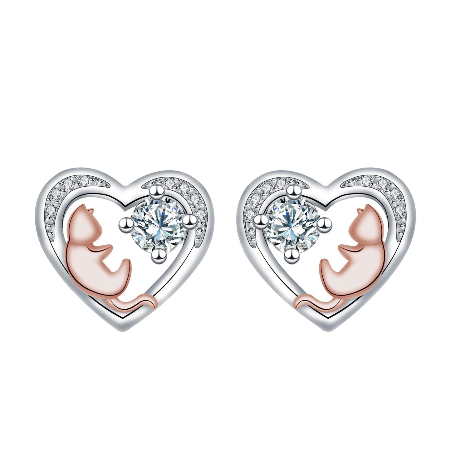 925 Silver Needle Cute Cat Ear Stud For Girlfriend
