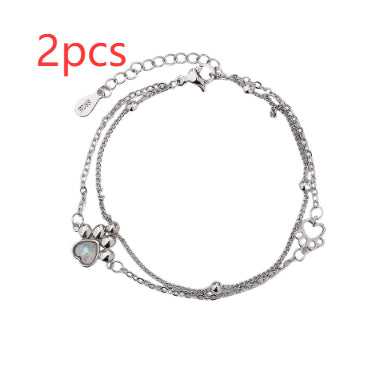 Stone Cat's Paw Sweet Double Layer Cat Bracelet Girlish Style Love