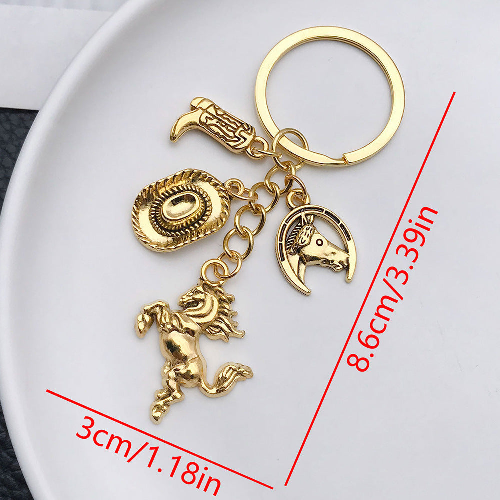 Ancient & Gold Western Cowboy Hat Boots Horse Keychain