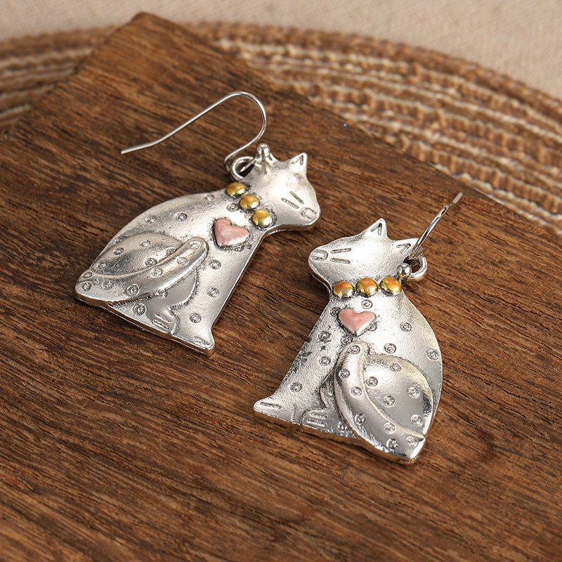 Metal Carved Cat Earring Pendant For Ladies