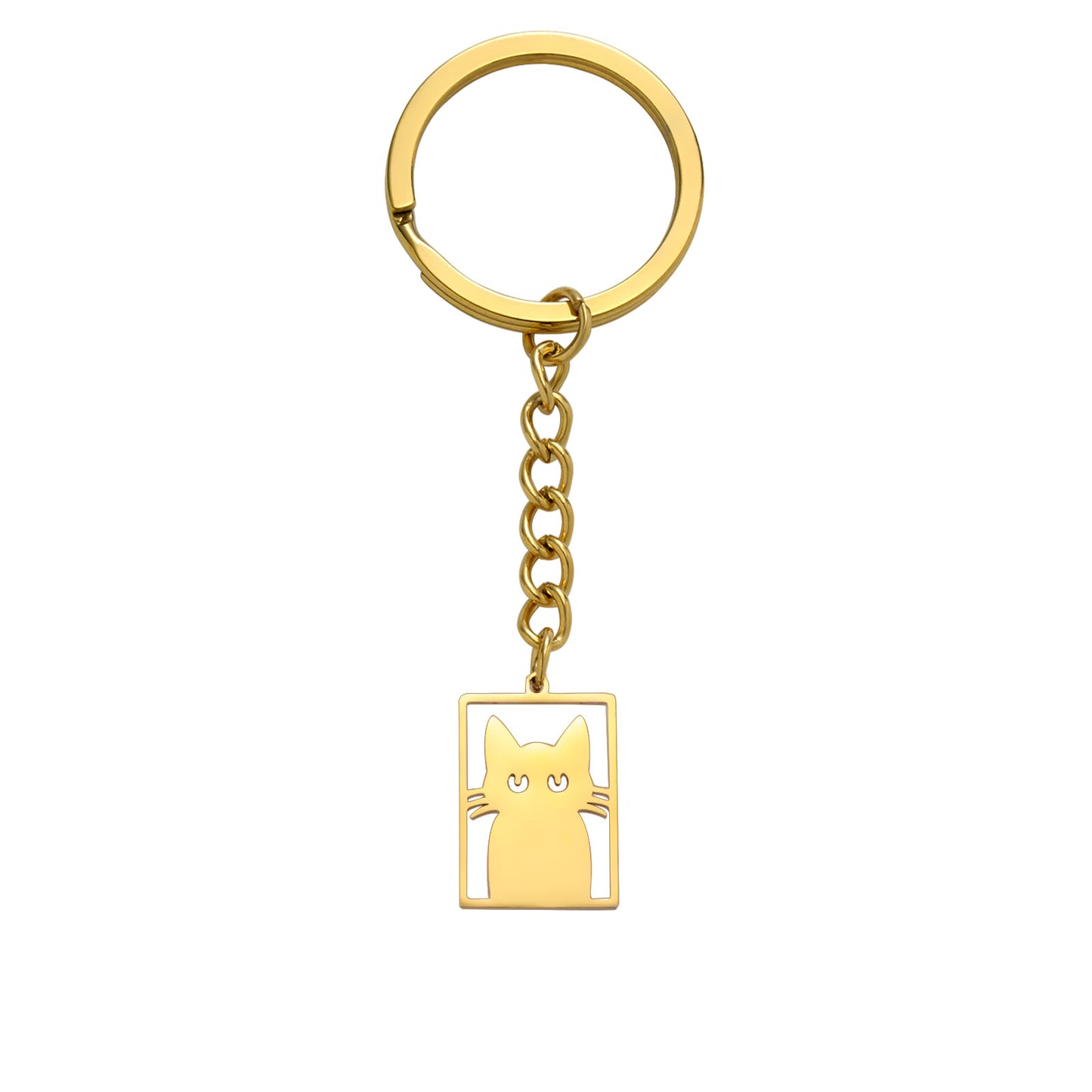 Kitten Rectangular Keychain Women's Stainless Steel