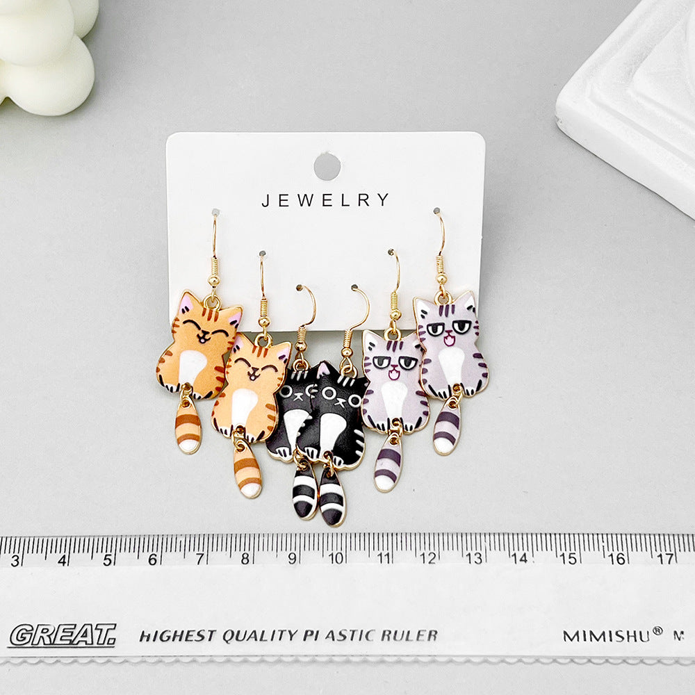 Dripping Oil Alloy Lifelike Printing Cat Diy Earrings Ornament Accessories