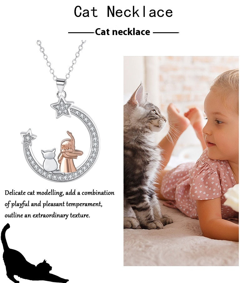 Necklace Female Moon Girl And Cat Jewelry
