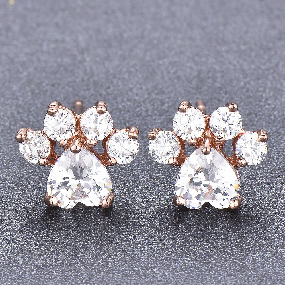 Fashion Cat Footprints Crystal Earrings For Women