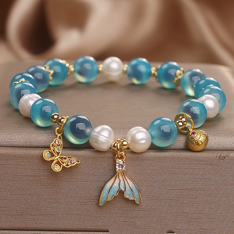 Dreamy Blue Sugar Agate Bracelet Women's Bangle Chinese Style