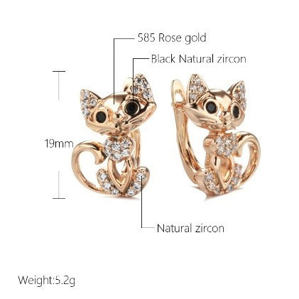 Purple Gold Temperament Cat Fine Zircon-embedded Earrings