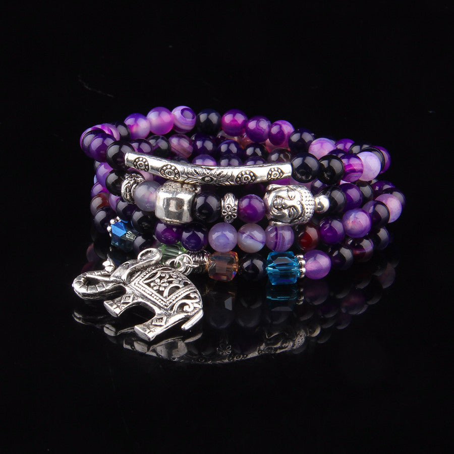 Multi-layer Blue Pattern Agate Amulet Natural Crystal Bracelet