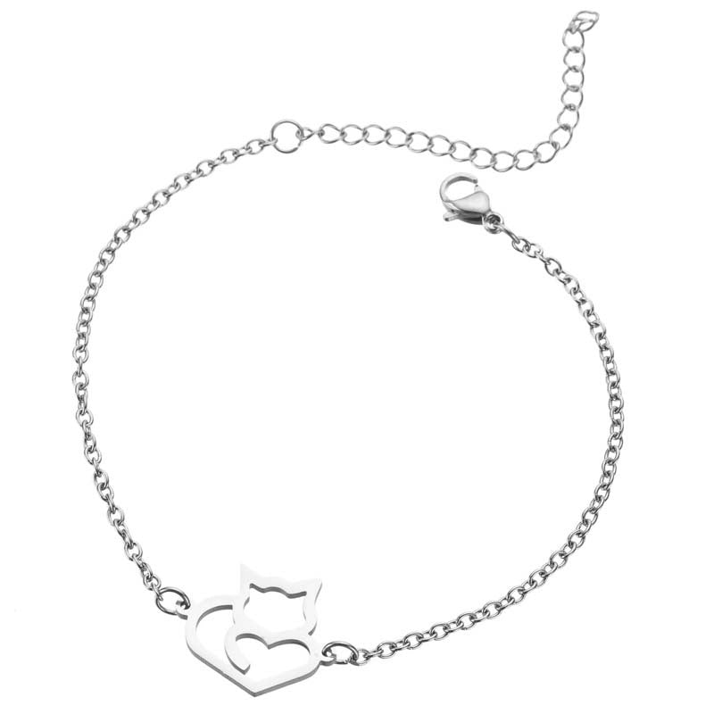 Simple And Elegant Stainless Steel Cute Long Tail Love Cat Bracelet