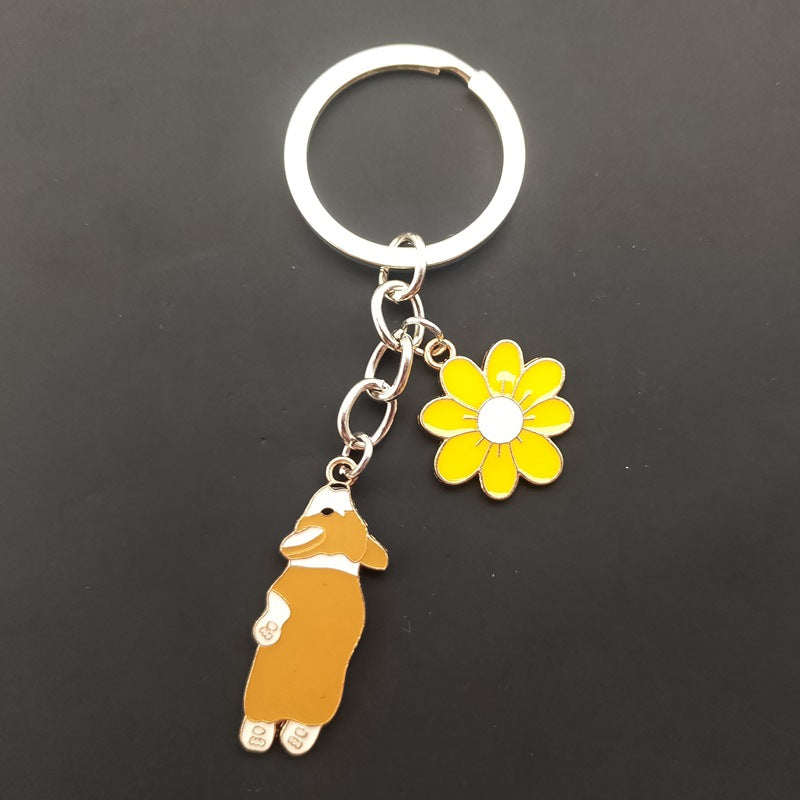 Cute Flowers Corgi Pet Animal Dog Lover Key Chain