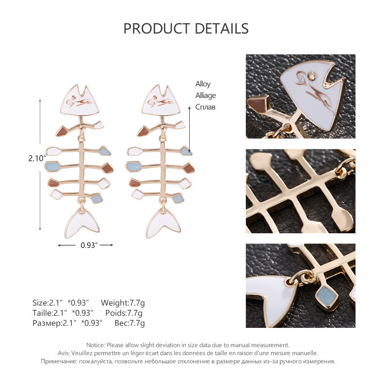 Fish Bone Earring Alloy Oil Dripping Personality