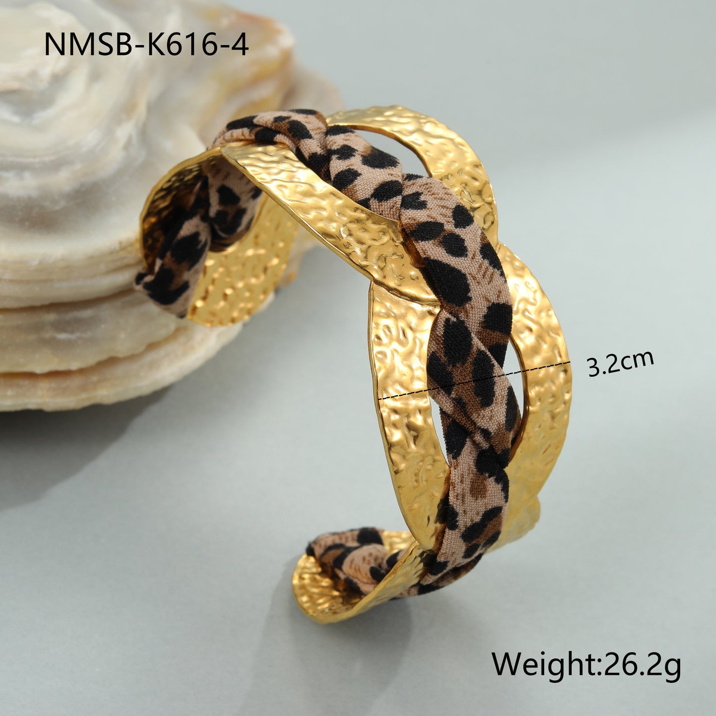 Leopard Ribbon Stainless Steel Bracelet Gold-plated Wide Version
