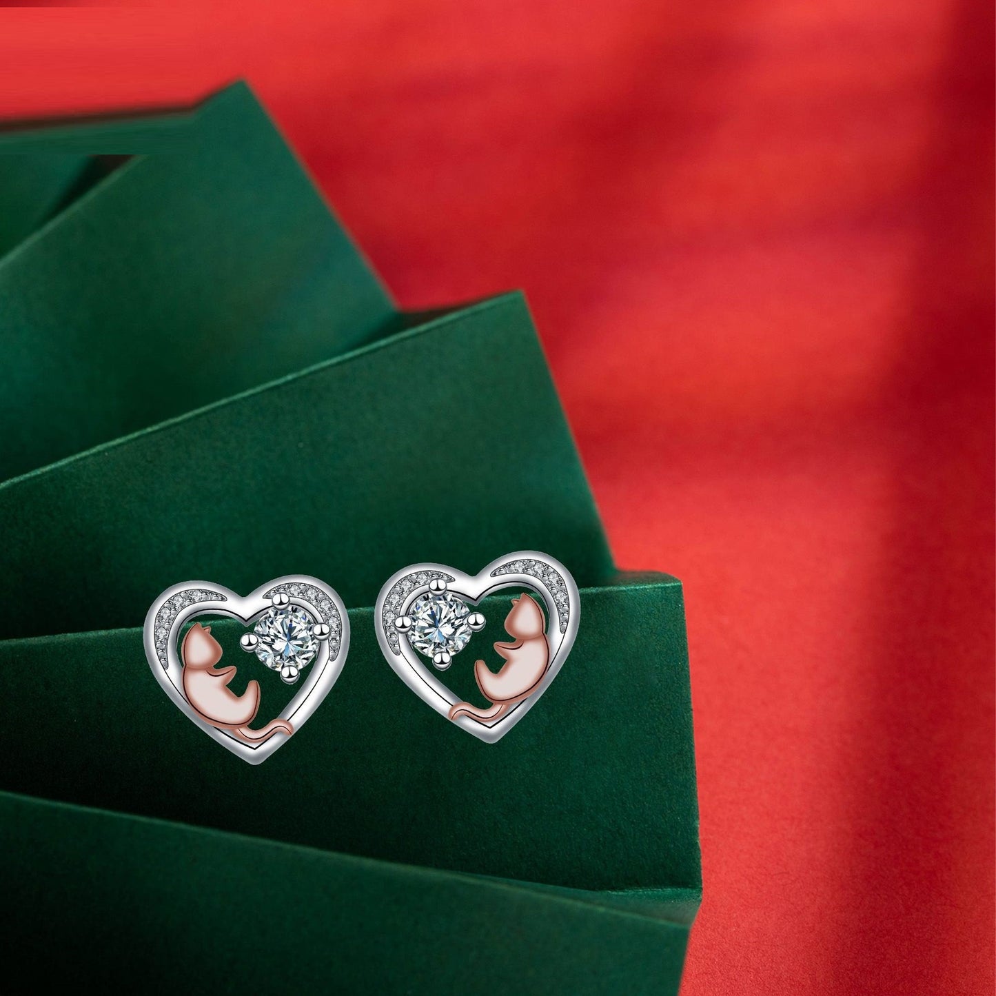 925 Silver Needle Cute Cat Ear Stud For Girlfriend