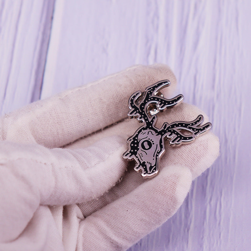 Starry Deer Skull Enamel Pin Ghost Elk Badge Pagan Gothic Jewelry
