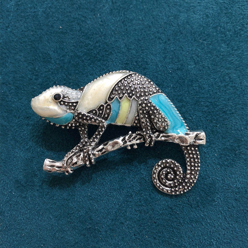 Painted Faux Enamel Chameleon Brooch Accessory