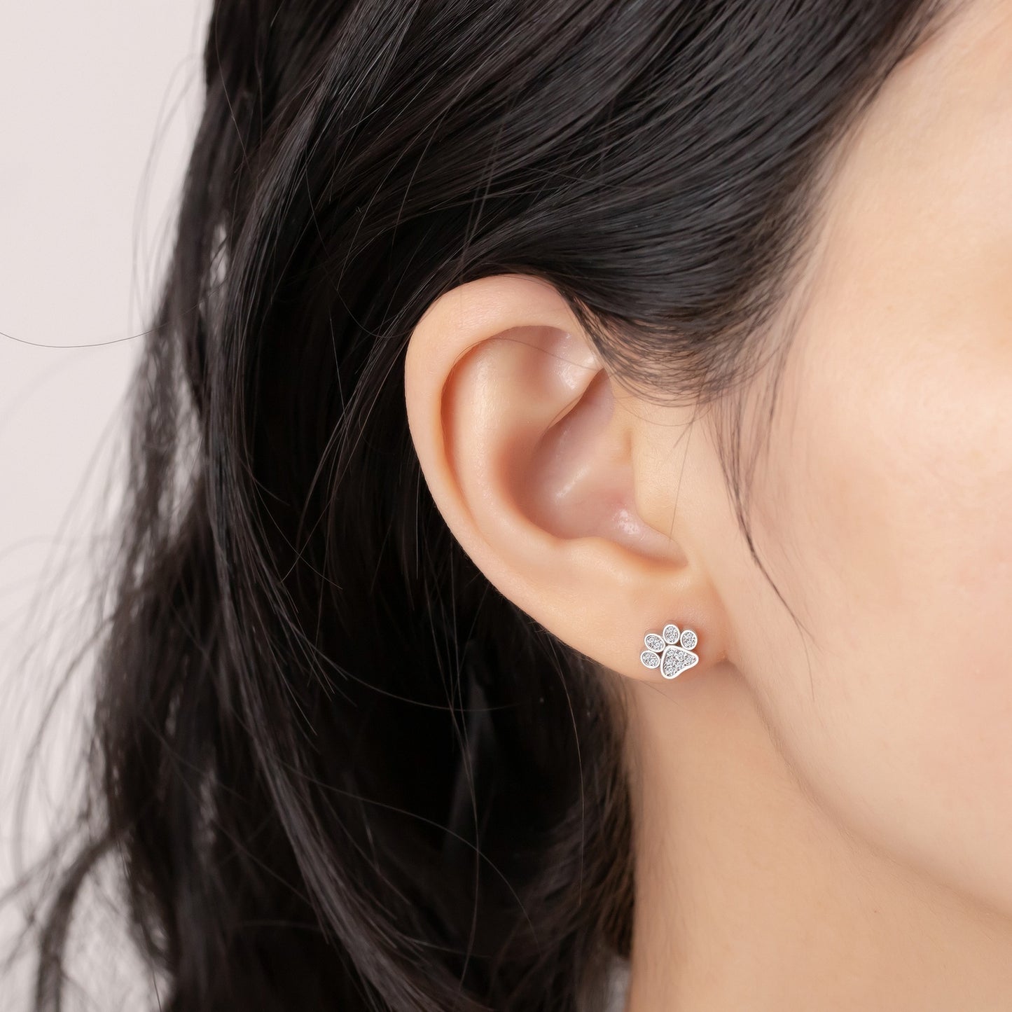Full Diamond 925 Sterling Silver Cat's Paw Stud Earrings