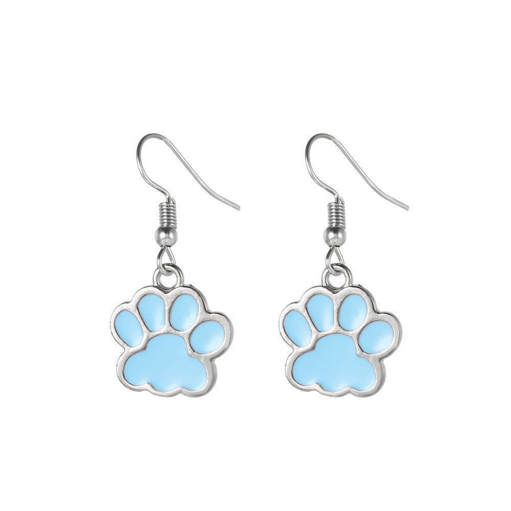 Corgi Alloy Oil Dripping Paw Print Earrings