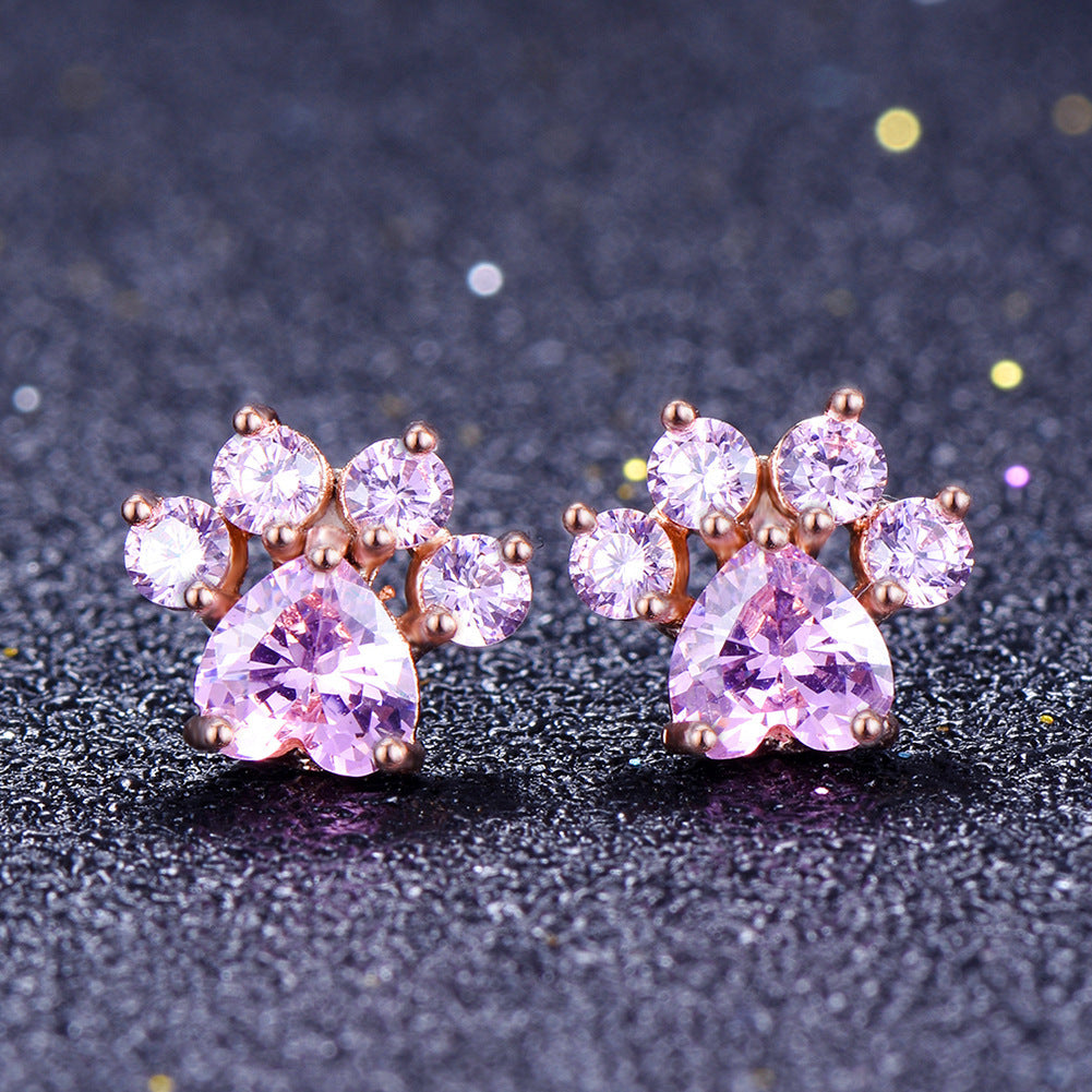 Fashion Cat Footprints Crystal Earrings For Women