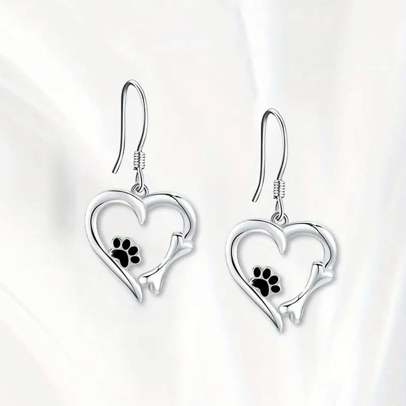 European And American Cute Earrings Female Cat Cat Paw Love Design Ornament Sweet