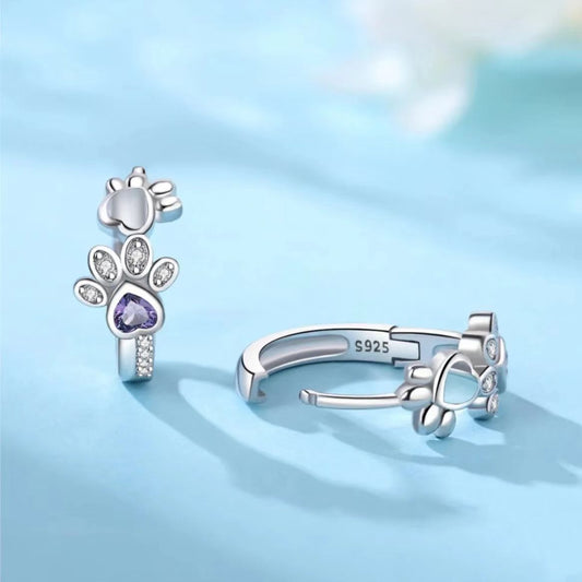 S925 Silver Cat's Paw Cute With Diamonds Ear Clip