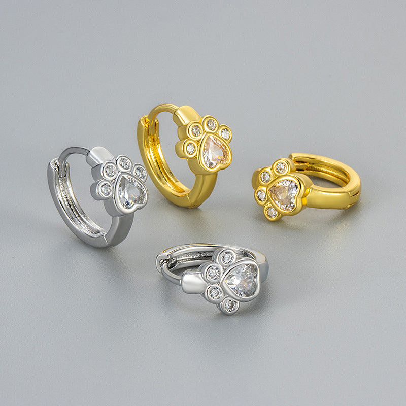 Adorable Pet Animal Cat's Paw Footprints Zircon Ear Studs